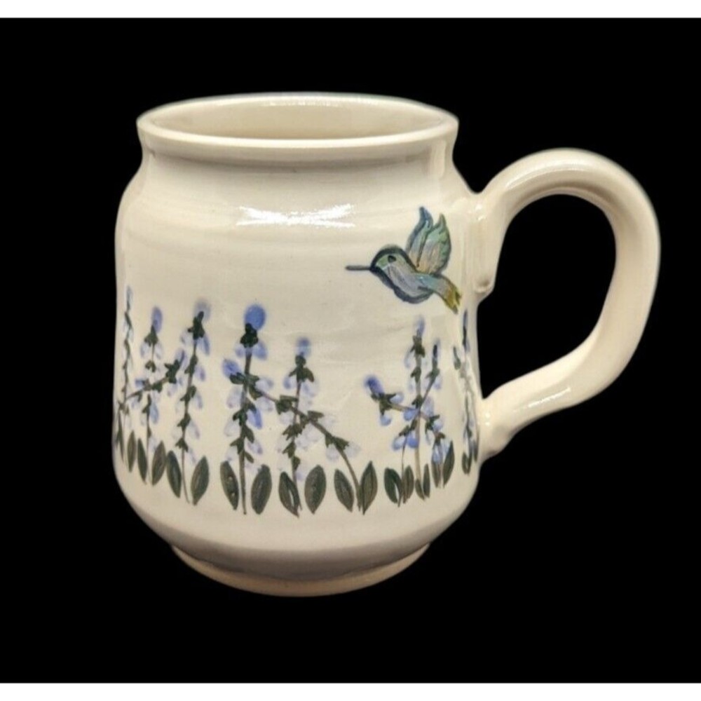 Hand Thrown Painted Mug Colorful Studio Art Pottery Signed SWEET HUMMINGBIRDS